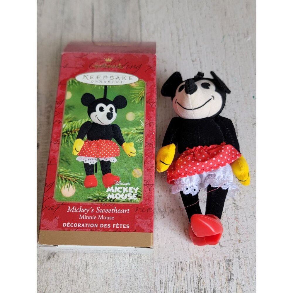 Hallmark Mickey sweetheart Minnie Mouse ornament Xmas vintage poseable doll